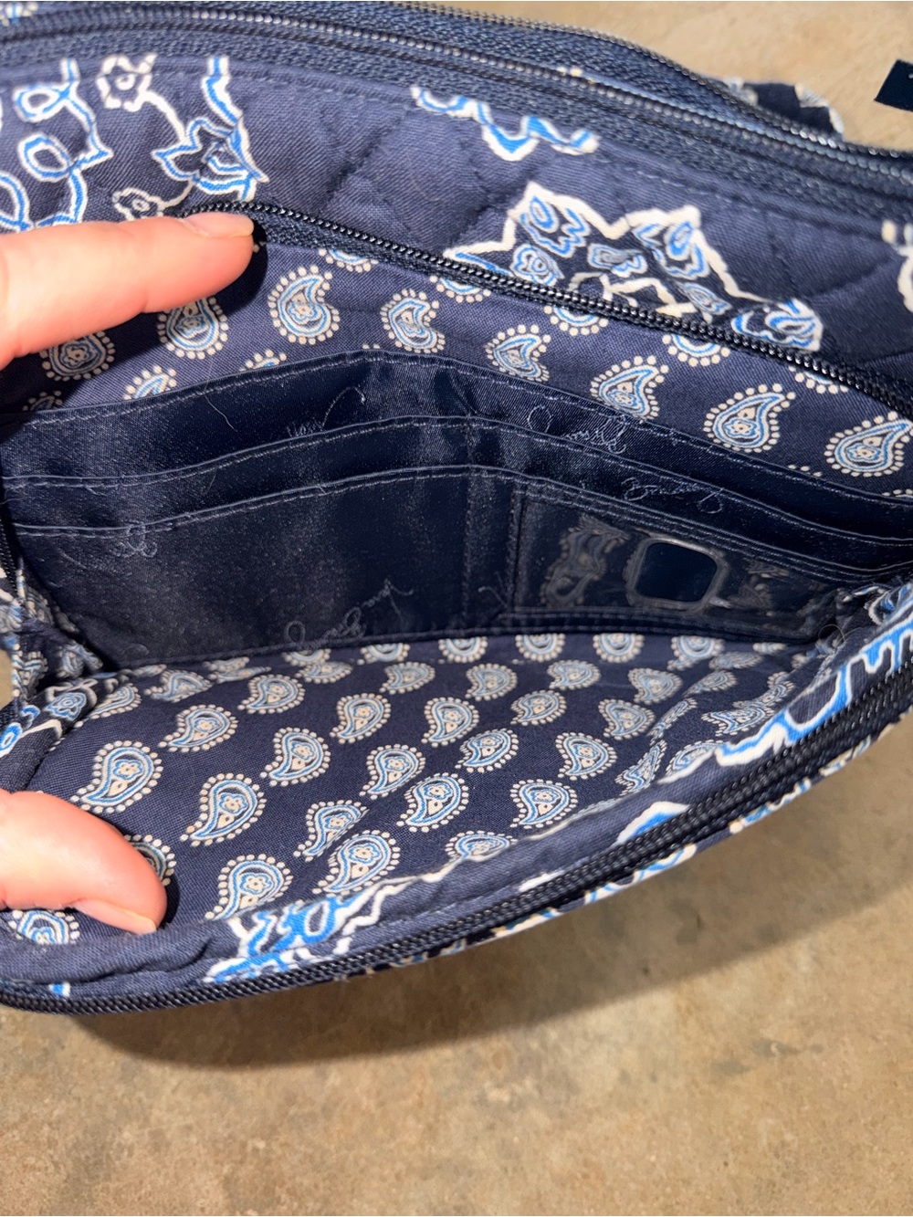 Vera Bradley RFID Little Hipster Navy Paisley Quilted Crossbody Bag - Picture 6 of 10